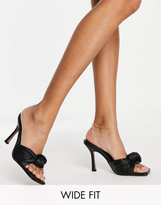 ASOS DESIGN - Wide Fit - Nadina - Højhælede mules med knudedesign i sort 