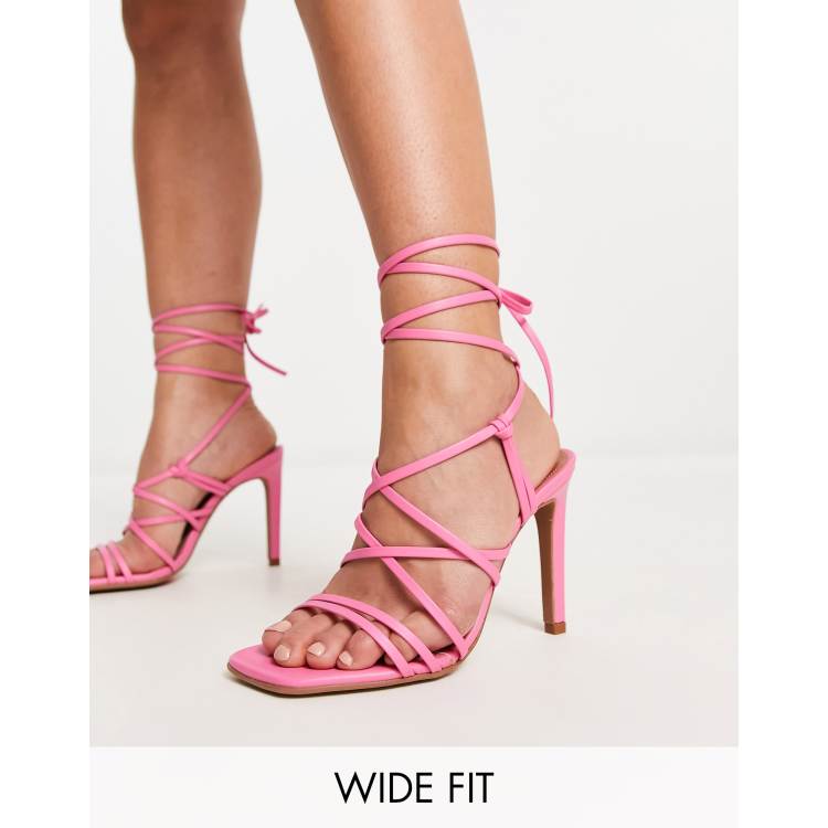 ASOS DESIGN Wide Fit Nairobi strappy tie leg high heeled sandals in pink