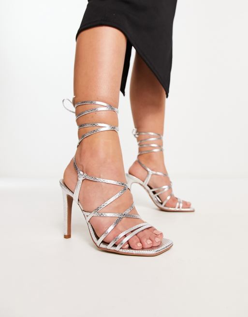 Silver strappy hotsell heels asos