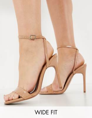 ASOS DESIGN Wide Fit Nala barely-there heeled sandals in beige - ASOS Price Checker