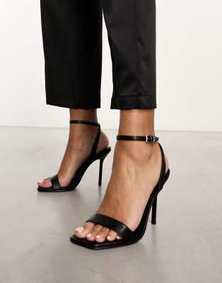 Asos Design Wide Fit Nali Barely There Heeled Sandals In Black Pu