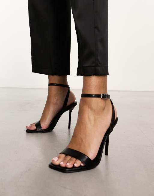 Black Barely There Buckle Strappy Heels