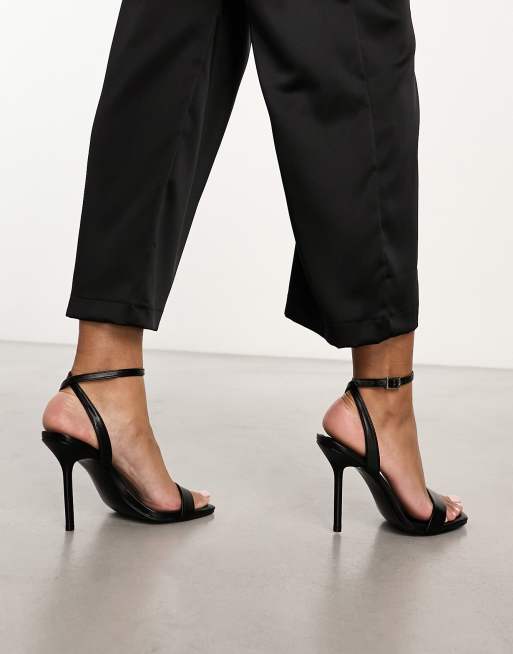 ASOS DESIGN Wide Fit Nali barely there heeled sandals in black PU