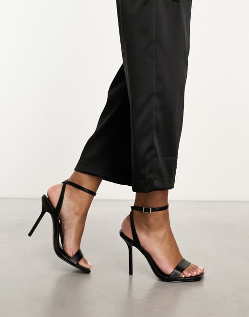 ASOS DESIGN Wide Fit Nali barely there heeled sandals in black PU