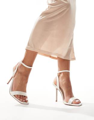 ASOS DESIGN ASOS DESIGN Wide Fit Nali barely there heeled sandals in ivory satin-White