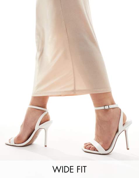 ASOS DESIGN Wide Fit Nali barely there heeled sandals in white - view 1