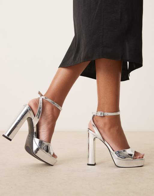 ASOS DESIGN Wide Fit Naples platform barely there block heeled sandals in silver