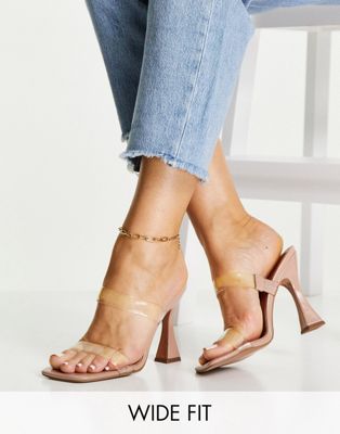 ASOS DESIGN Wide Fit Nasia heeled mules in clear - ASOS Price Checker