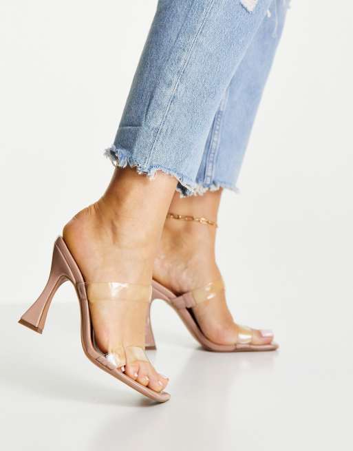 ASOS DESIGN Wide Fit Nasia heeled mules in clear