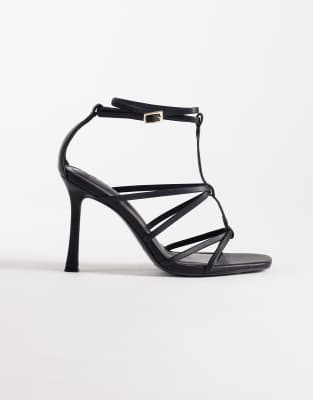 ASOS DESIGN Wide Fit Natalia caged T bar high heel sandals in black