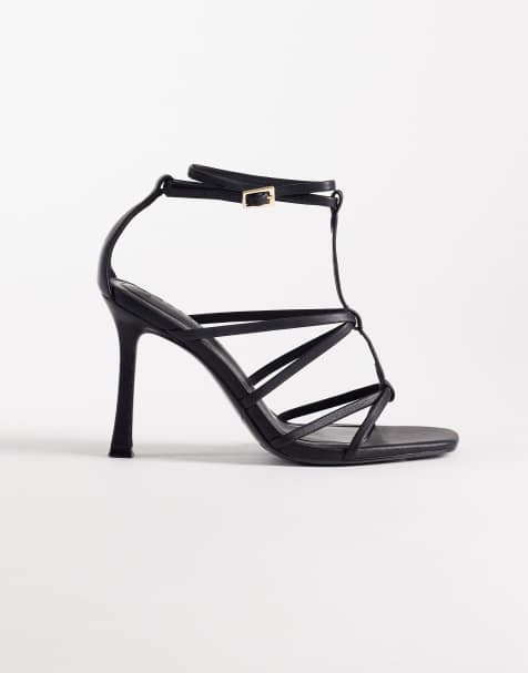 ASOS DESIGN Wide Fit Natalia caged T-bar high heel sandals in black - view 1