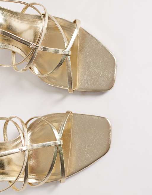 ASOS DESIGN Wide Fit Natalia caged t-bar high heel sandals in gold, 4 of 5