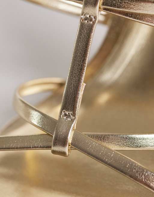 ASOS DESIGN Wide Fit Natalia caged t-bar high heel sandals in gold, 5 of 5