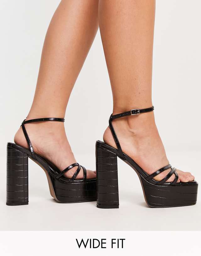 ASOS DESIGN Wide Fit Nate platform heeled sandals in black