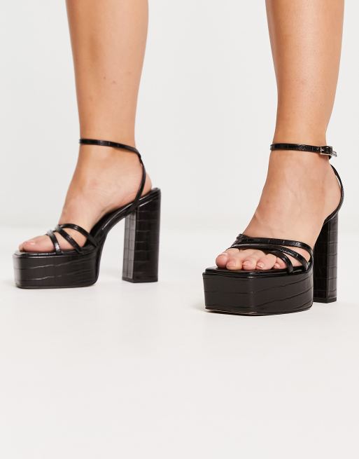 ASOS DESIGN Nate platform heeled sandals in silver