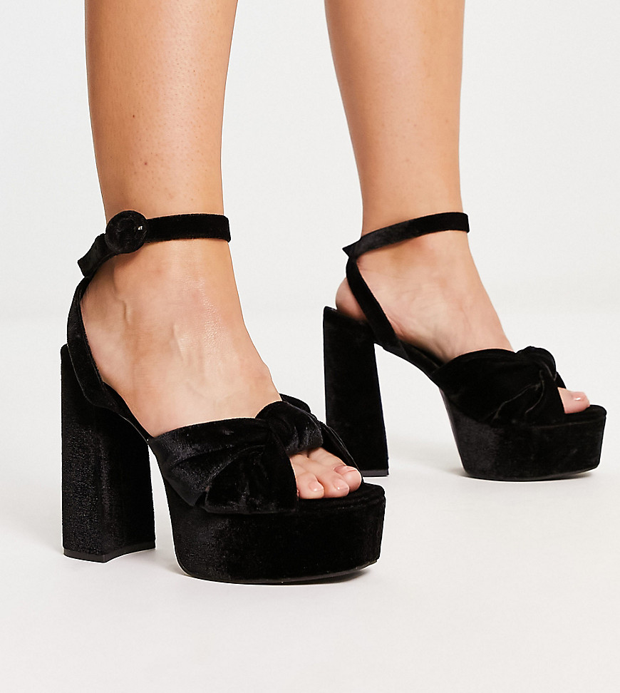 Asos Design Wide Fit Natia Knotted Platform Heeled Sandals In Black