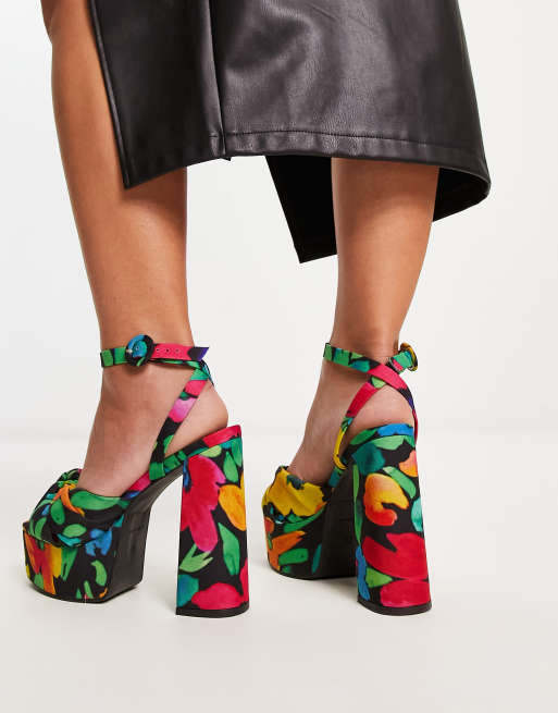 ASOS DESIGN Wide Fit Natia knotted platform heeled sandals in multi