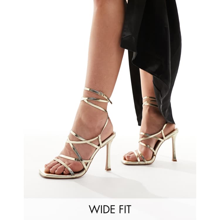 ASOS DESIGN Wide Fit Native strappy heeled sandals in gold