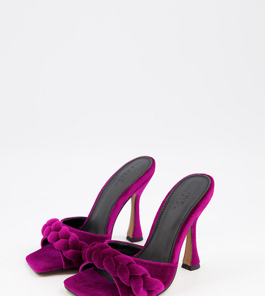 ASOS DESIGN Wide Fit Natural braided mules in purple berry
