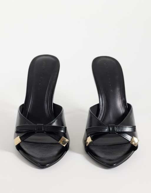 ASOS DESIGN Wide Fit Nelly mules à talon haut avec nœud en PU noir, 2 de 4