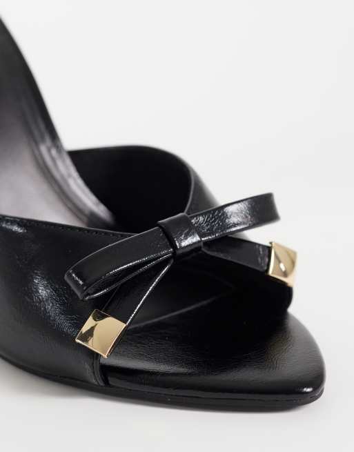 ASOS DESIGN Wide Fit Nelly mules à talon haut avec nœud en PU noir, 3 de 4