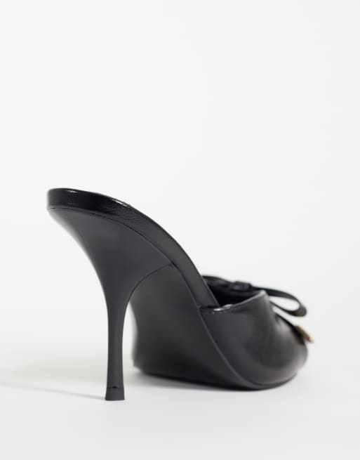 ASOS DESIGN Wide Fit Nelly mules à talon haut avec nœud en PU noir, 4 de 4