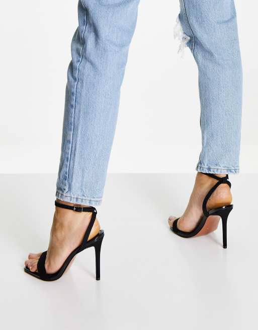 ASOS DESIGN Wide Fit Neva barely there heeled sandals in black ASOS