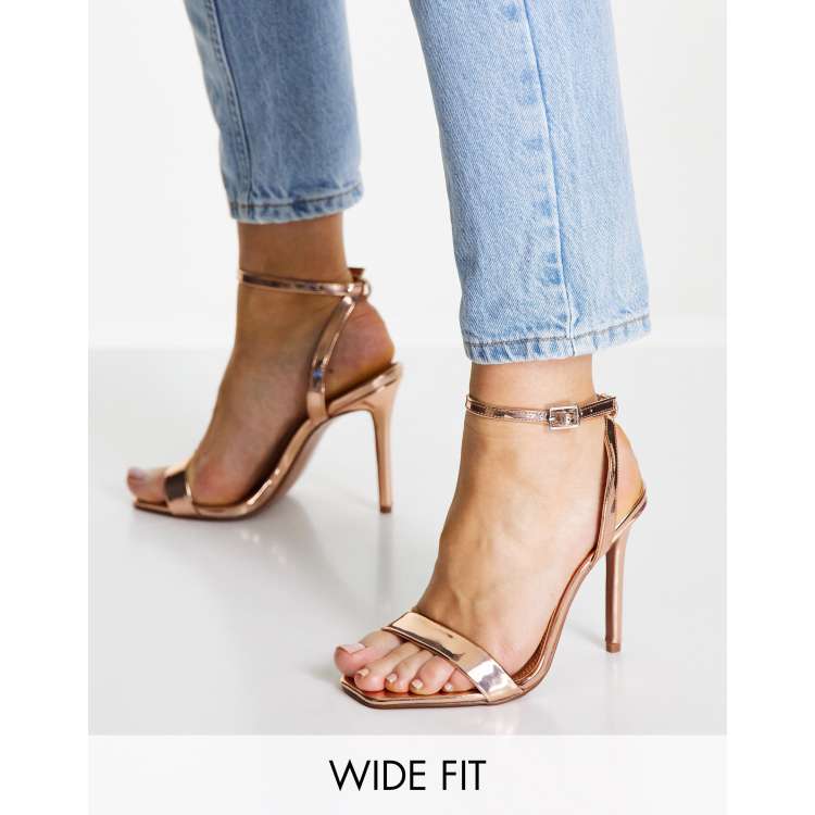 ASOS DESIGN Wide Fit Neva barely there heeled sandals in rose gold