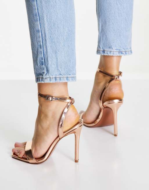 ASOS DESIGN Neva barely there heeled sandals in gold