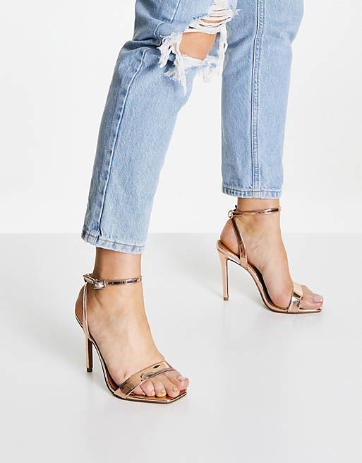 Women Sandals/Wide Fit Neva barely there heeled sandals in rose gold 