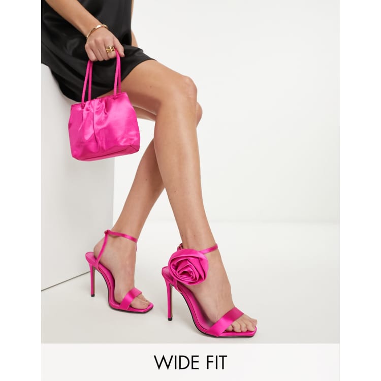 ASOS Design Wide Fit Neva Corsage Barely There Heeled Sandals in Pink