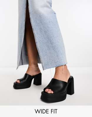 Asos Design Harmonize Mid Heeled Platform Mules In Black In Black