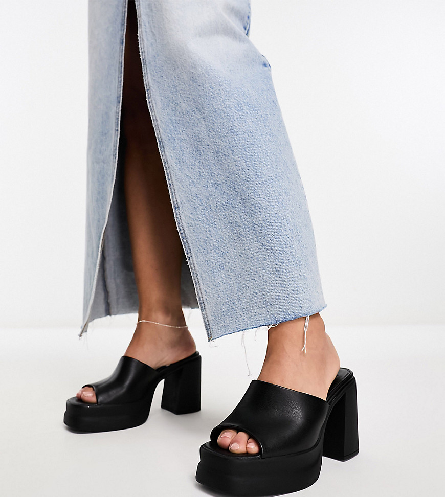 ASOS DESIGN Wide Fit Nevada chunky platform high heeled mules in black