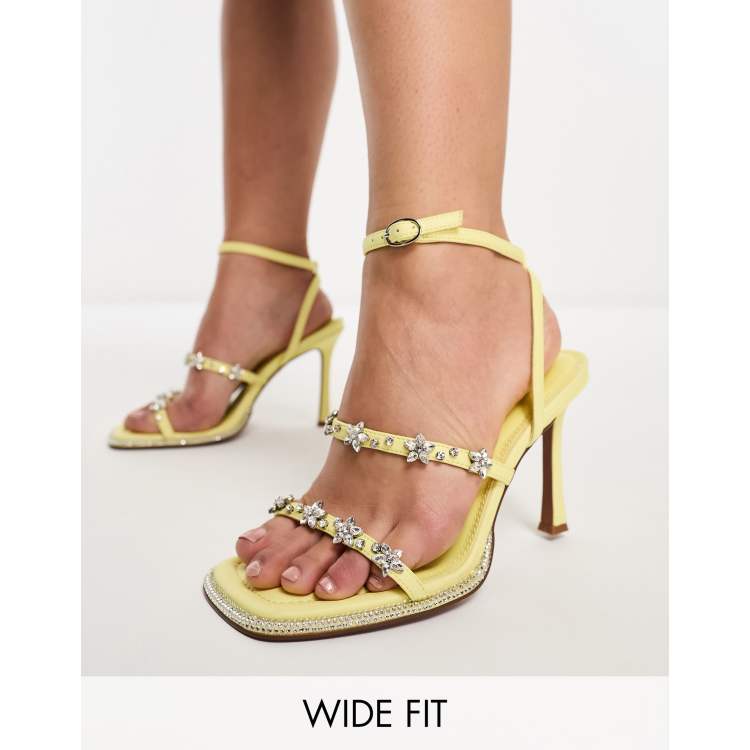 ASOS DESIGN Wide Fit Newport Sandali con tacco alto decorati giallo limone ASOS