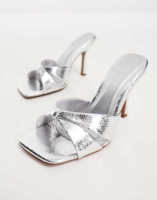 ASOS DESIGN Wide Fit Nichols high heeled mules In silver | ASOS