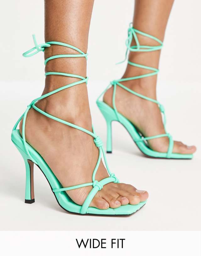 ASOS DESIGN Wide Fit Nifty tie leg heeled sandals in green