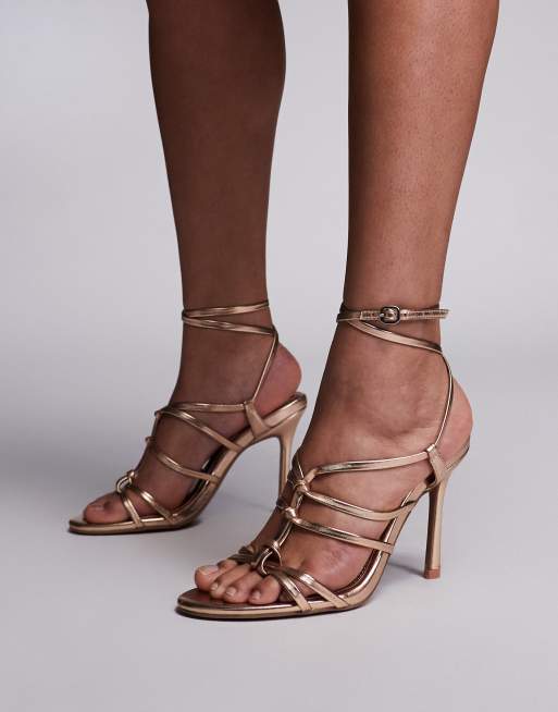 ASOS DESIGN Wide Fit Nightfall strappy high heeled sandal in rose gold ASOS