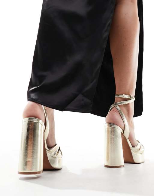 ASOS DESIGN Wide Fit Nikita knotted platform heeled sandals in gold
