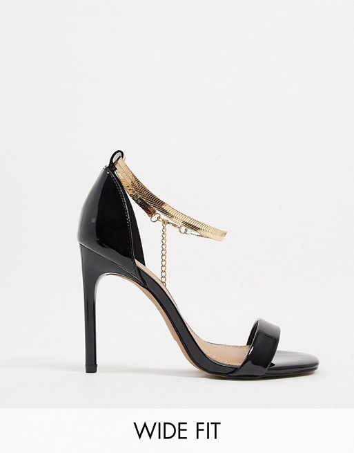 ASOS DESIGN Wide Fit Noah high-heeled sandals with chain ankle tie