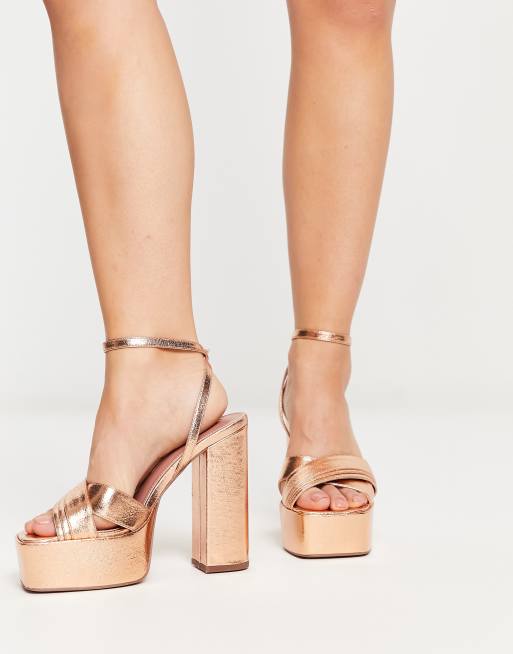 ASOS DESIGN Wide Fit Nocturnal platform high heeled sandals in rose gold