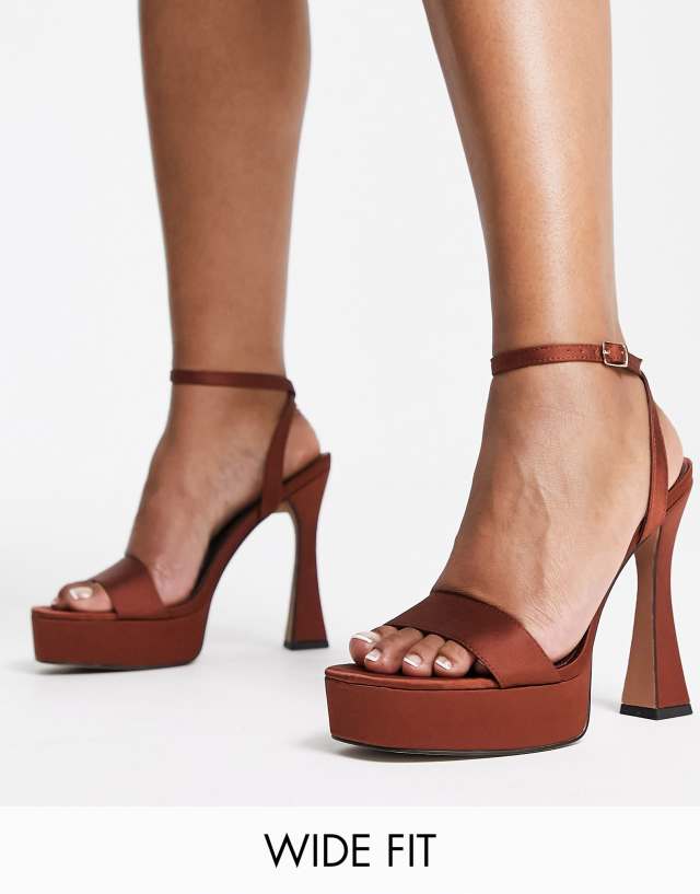 ASOS DESIGN - wide fit noon platform barely there heeled sandals in chocolate