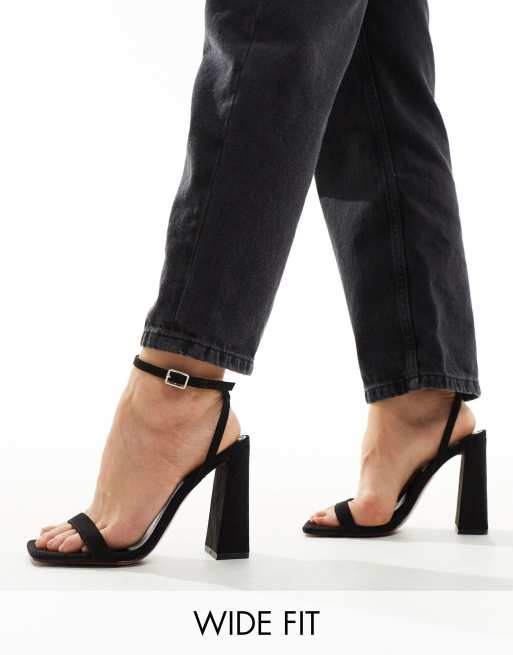 Black heeled clearance sandals wide fit