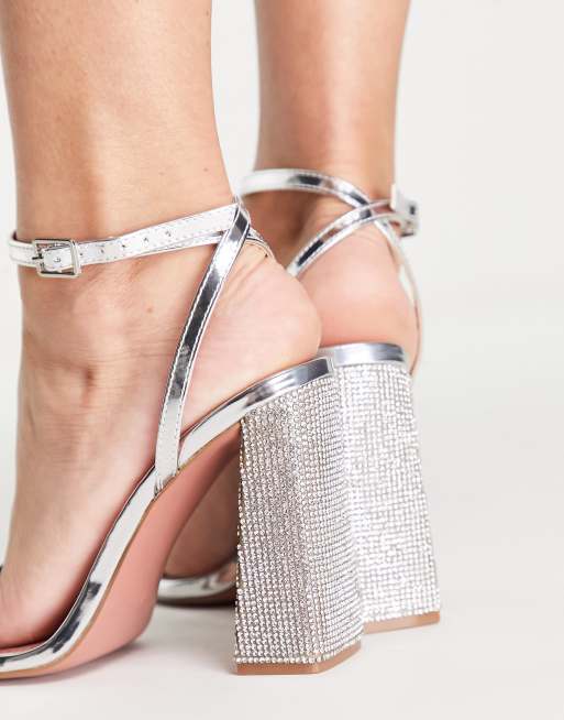 Silver barely there store block heels