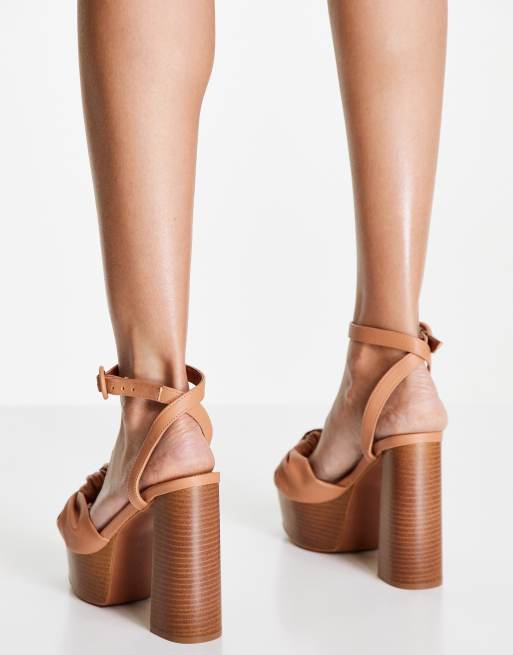 ASOS DESIGN Wide Fit Note knotted platform heeled sandals in tan