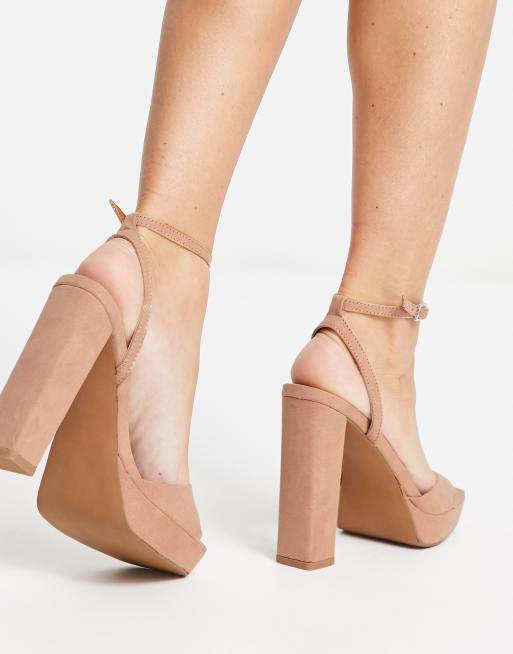 ASOS DESIGN Wide Fit Noun platform barely there block heel sandals in beige