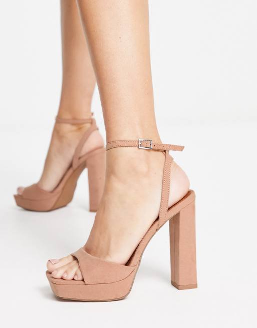 ASOS DESIGN Wide Fit Noun platform barely there block heel sandals in beige