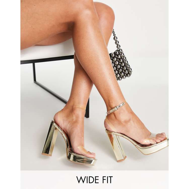 ASOS DESIGN Wide Fit Noun platform barely there block heel sandals