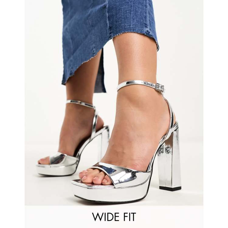 ASOS DESIGN Wide Fit Noun platform barely there block heel sandals in silver