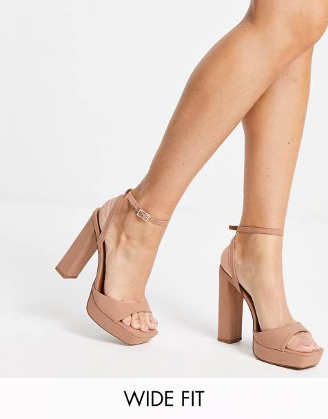 ASOS DESIGN Wide Fit Hayden knotted mid heeled sandals in natural  fabrication