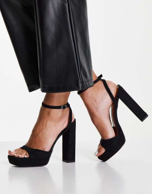 ASOS DESIGN Wide Fit - Noun - Sorte barely there-plateau-sandaler med blokhæl, 3 af 4